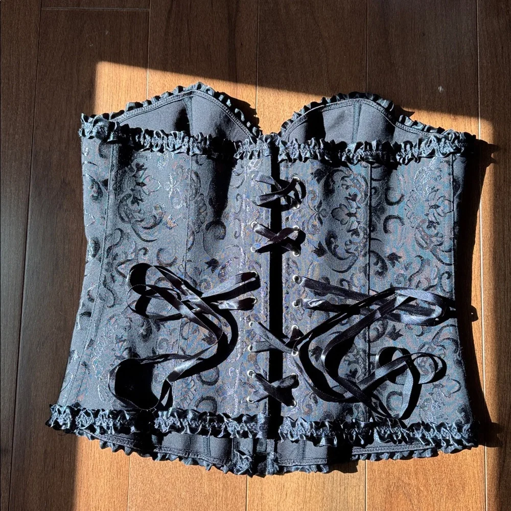 Black Strapless Brocade Corset Bustier - Picture 13 of 13